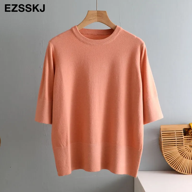 chic Autumn winter loose thick Sweater Pullovers Women half Sleeve casual 2020  o-neck warm basic Sweater knit Jumpers top