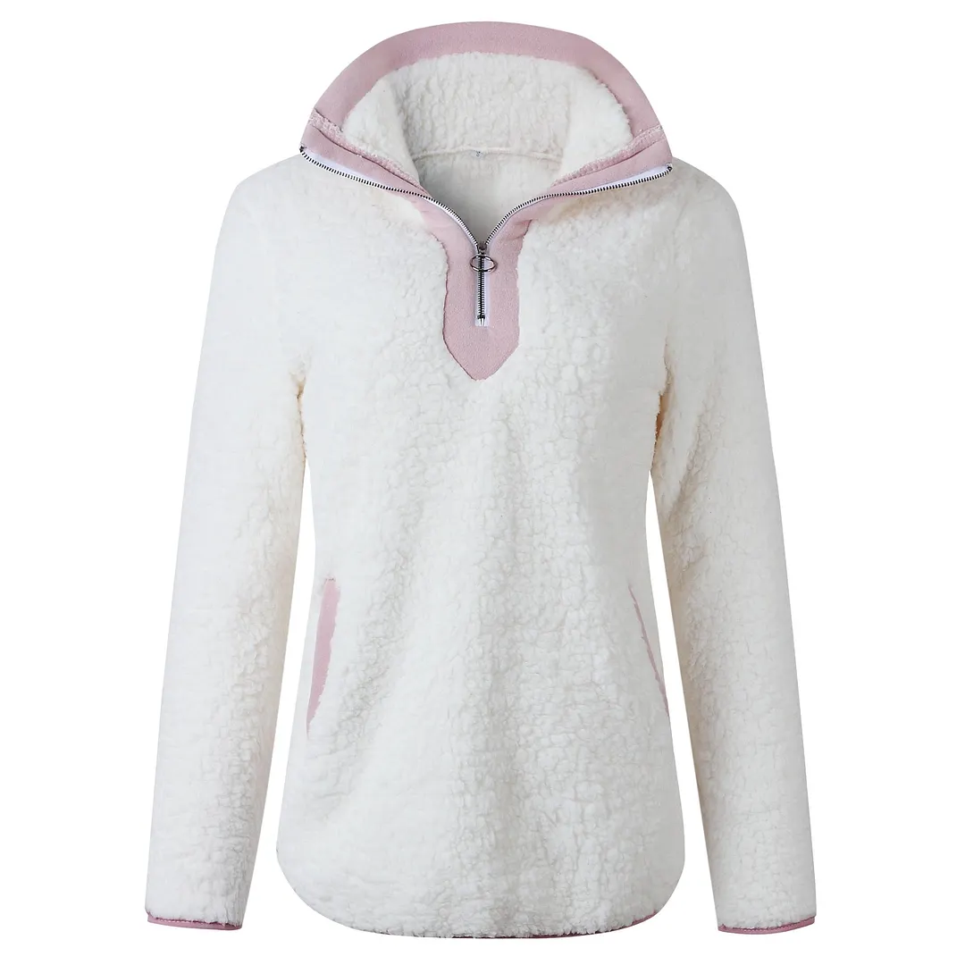New year autumn and winter zipper pocket high neck long sleeve women's blouse jacket
