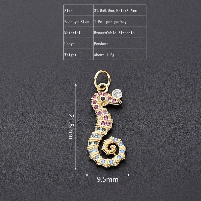 One Pack 9.5*21.5mm Hole 3~3.9mm Copper Zircon Rose Gold Plated White Gold Plated Gold Plated Hippocampus Simple Polished Pendant