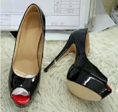 Open Toe Patent Leather High Platform Stiletto Heel Pumps Rose Red Nude Red Grey High Heels