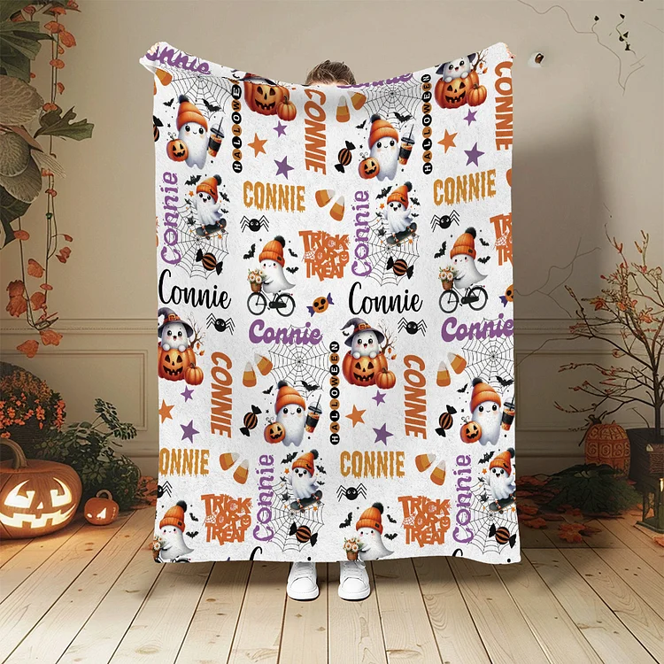 Personalized Blanket, Custom Blanket, Blanket for Kids, Custom Name Blanket, Halloween Blanket, Halloween Gift, Name and Pattern