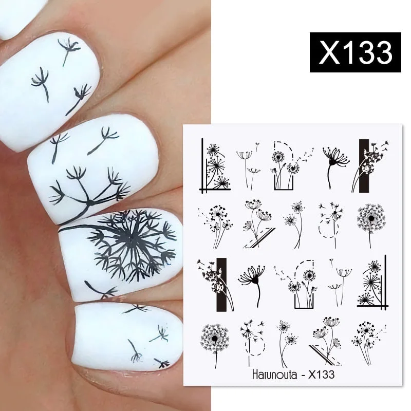 Harunouta Bubble Design Water Decals Sticker Ink Blooming Marble Black Leaves DIY Slider For Manicuring Nail Art Watermarks