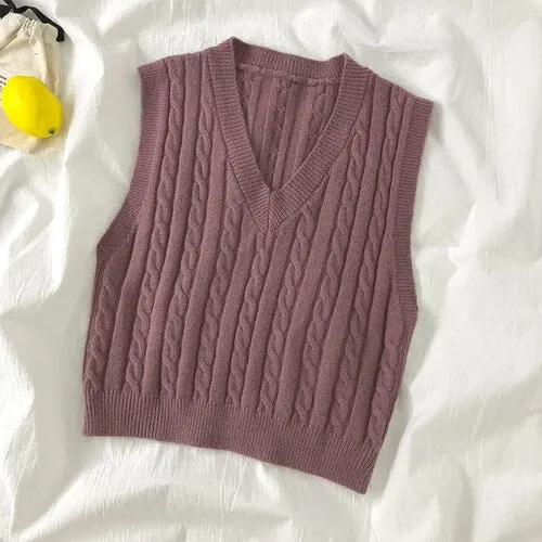 Sweater Vest Women V-neck Pullover Sleeveless Knitted Fashion Casual Loose Elegant Simple Chic Korean Soft Ulzzang Sweater New