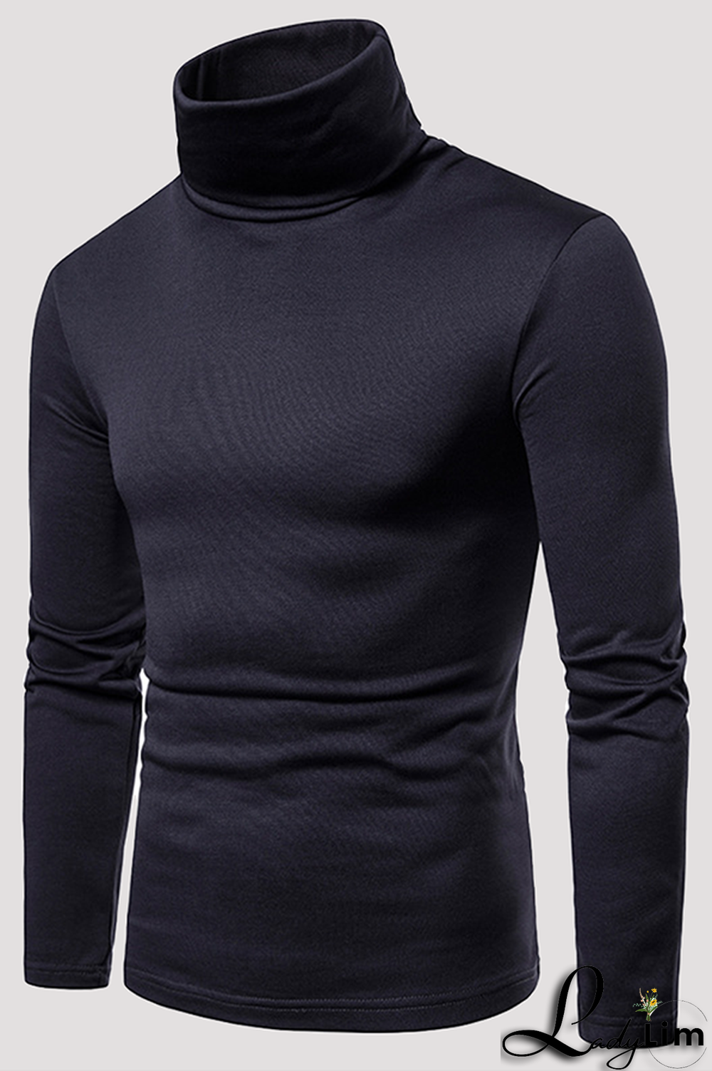 Navy Blue Fashion Casual Solid Split Joint Basic Turtleneck Tops