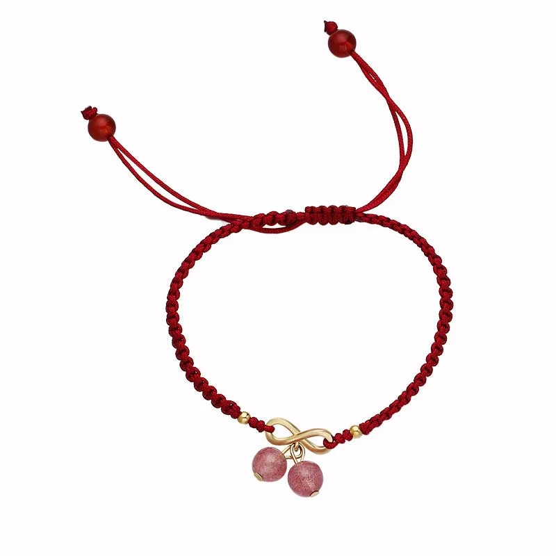 Strawberry Quartz Crystal Endless Knot Love Healing Red String Weave Bracelet