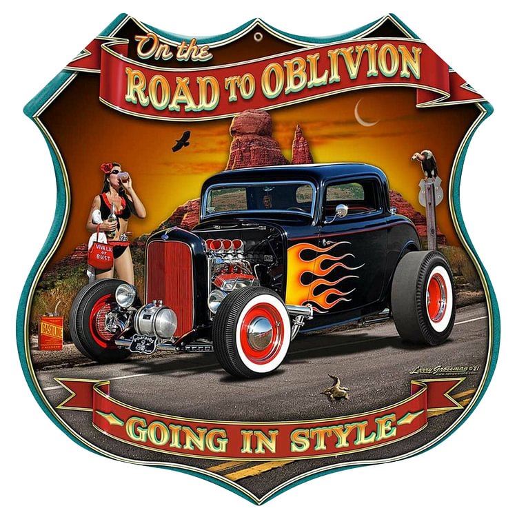 30*30cm - Road To Oblivion - Shield Tin Signs/Wooden Signs
