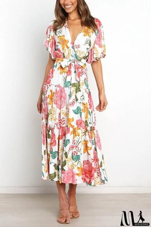 MidiSono - Print Ruffles Wrap Maxi Dress