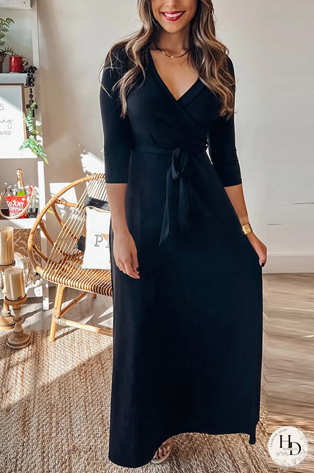 Solid Wrap Maxi Dress