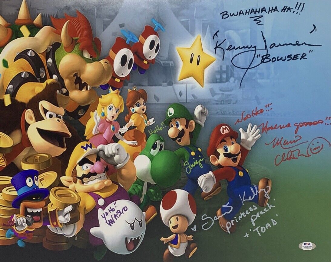 Super Mario Nintendo Cast Signed 16x20 Photo Poster painting PSA 9A33666 Martinet, James, Kelly