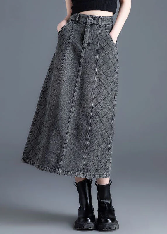 Fine Grey Pockets Patchwork High Waist Denim Skirts Summer