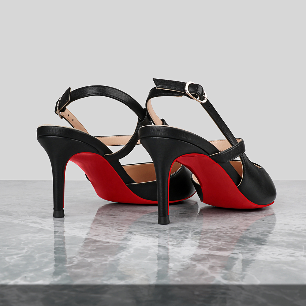 65mm Women Slingback Pumps Prom Sandals Kitten Heels Pointed Toe Dress Matte Red Bottoms Shoes