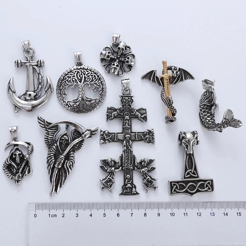 Vintage Style Punk Geometric Skull Stainless Steel Halloween Men'S Pendant Necklace3