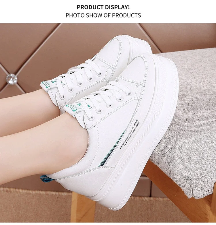 Fujin 8cm Leather Microfiber Women Casual Shoes Platform Wedge Hidden Heel Summer Shoes Platform Chunky Sneakeers Fashion White