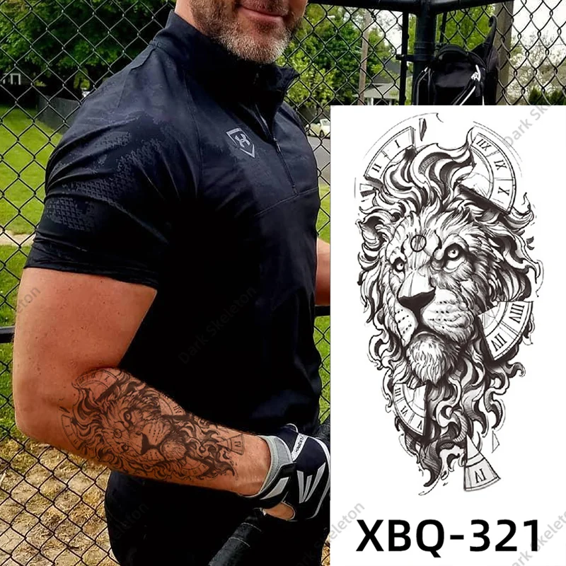 Sdrawing Black Forest Tattoo Sticker For Men Women Children Tiger Wolf Death Temporary Tattoo Fake Henna Skeleton King Animal Tatoo