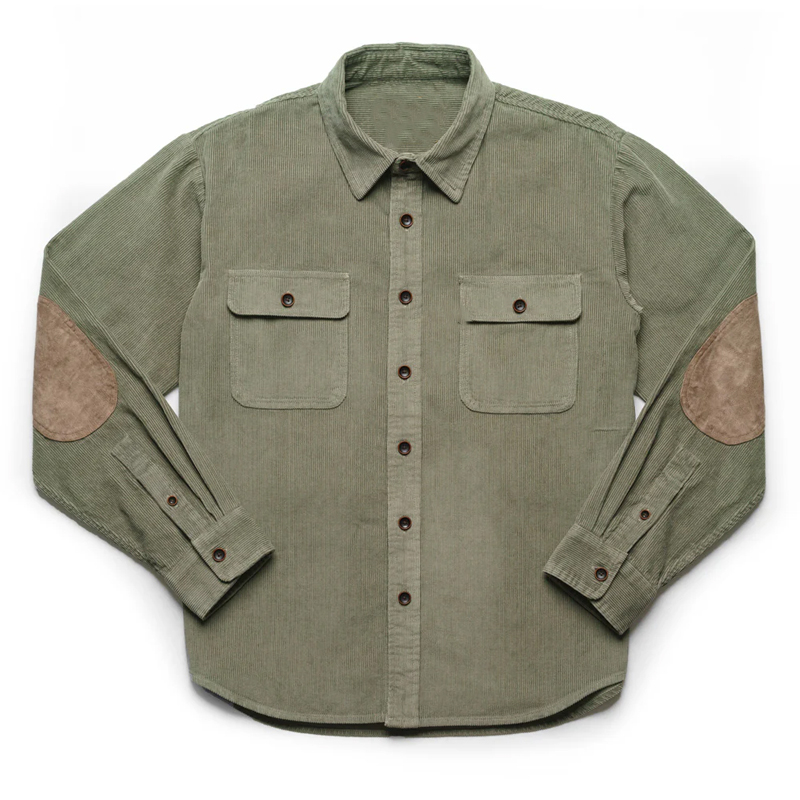 Men's Olive Green Corduroy Single Breasted Shirt