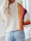 Loose Contrast Color Striped Loose Half Sleeve Sweater