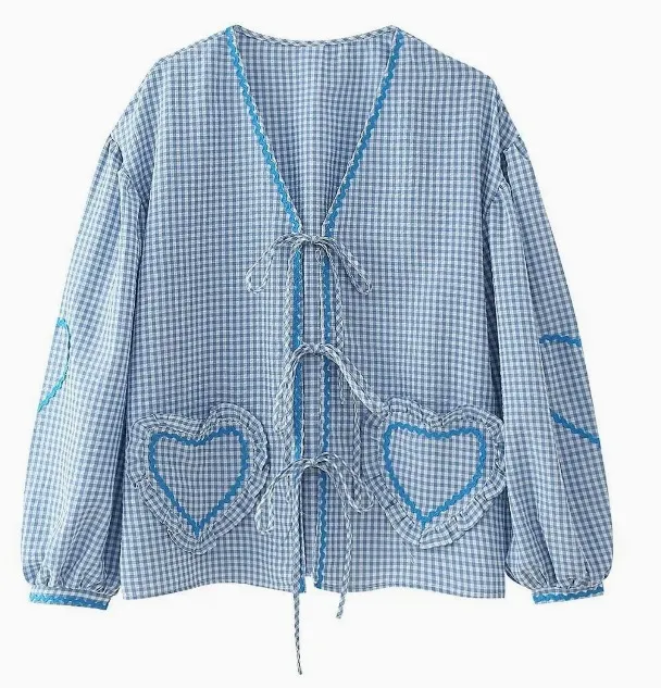 Brownm Brownm Women's Clothing New Fashion Loose Long-Sleeved Plaid Love With Shirt Women
