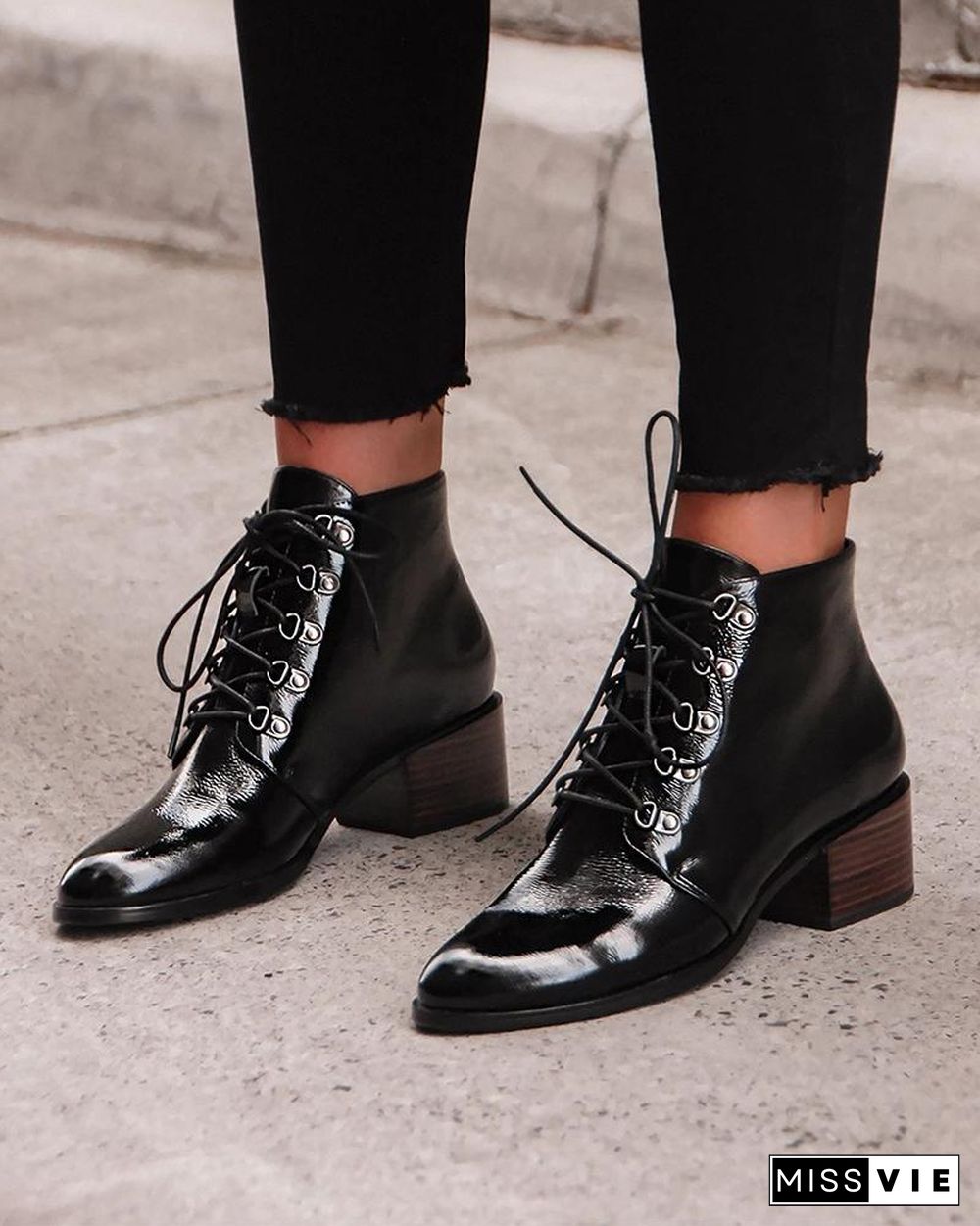 Lace-Up Pointed Heeled Boots