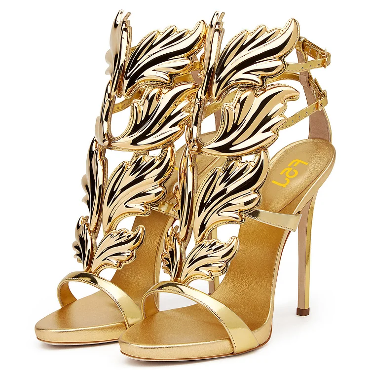Gold Evening Shoes Luxury Metallic Heels Stiletto Sandals for Party |FSJ Shoes