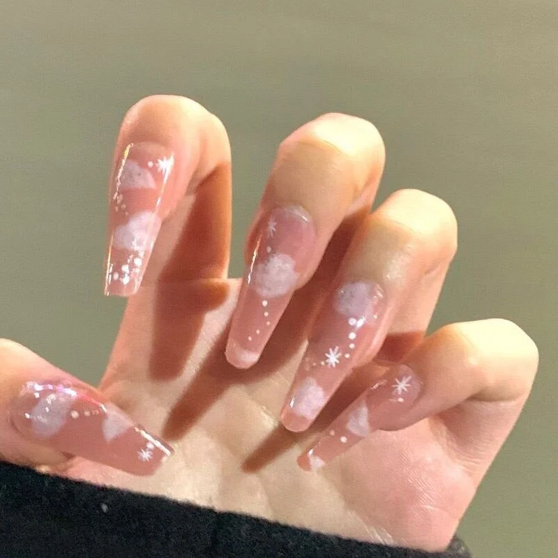 24pcs/Set False Nails with Glue Extra Long Laser Butterfly Coffin Fake Nails Fingernail DIY Ballerina Nail Decoration Art Tips-Nail Inspo