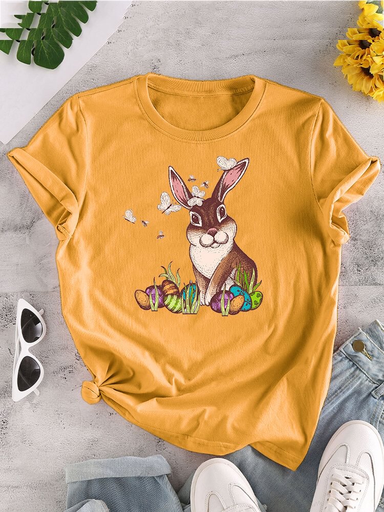 Easter Rabbit Print Short Sleeve O neck T shirt For Women P1823265