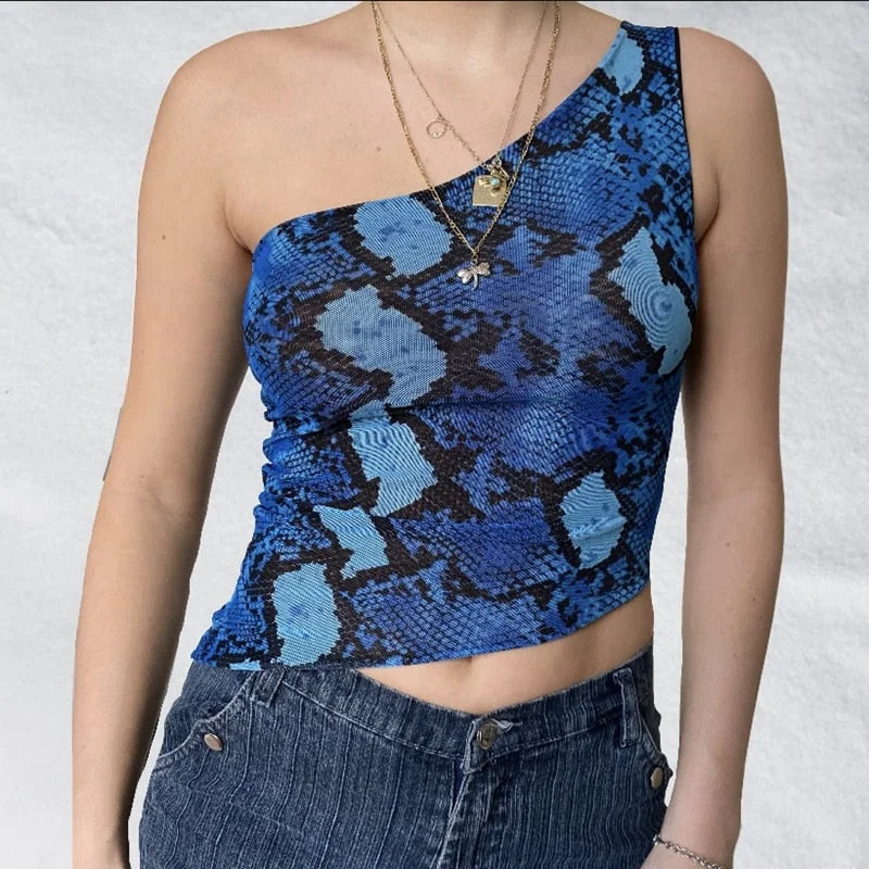 Y2K Vintage Chinese Style Print Crop Top Asymmetric Slim Fit One Shoulder Vests E-girl Aesthetic Fashion Women Summer Tank Top