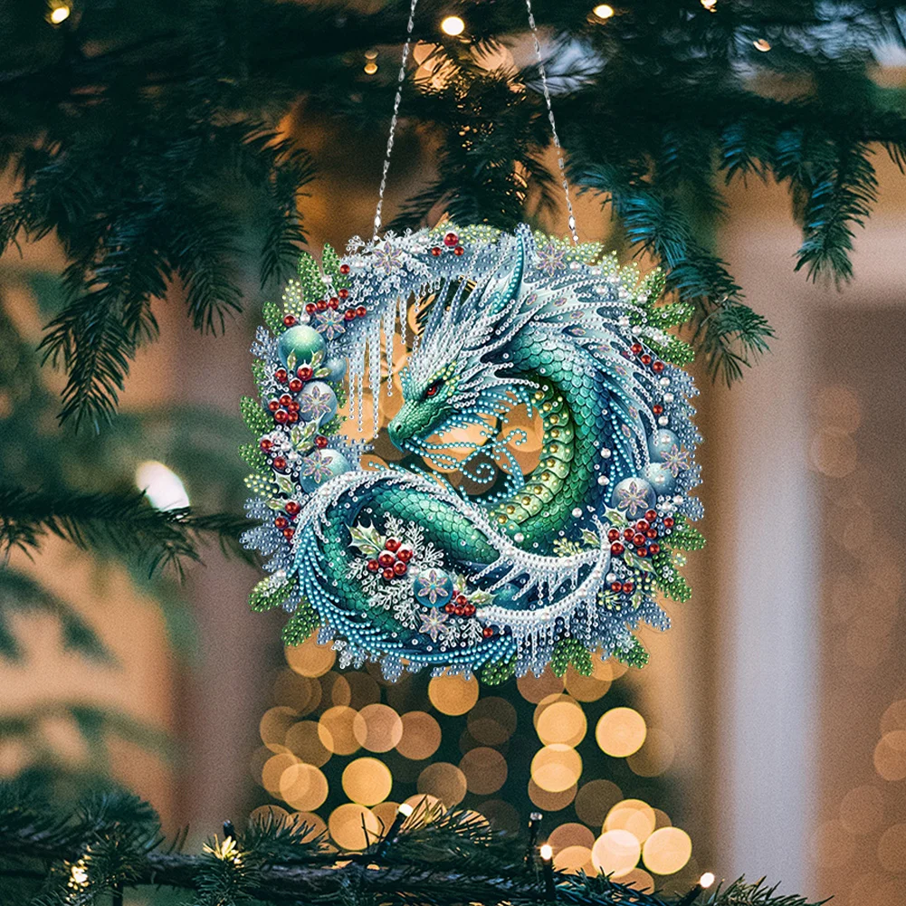 5D DIY Christmas Dragon Wreath Acrylic Special Shape Diamond Painting Art Pendants for Wall Window
