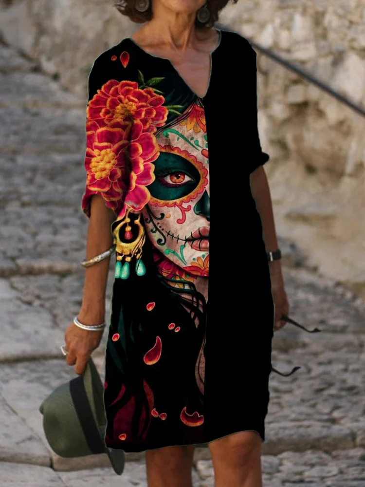 Day Of The Dead Art Graphic Midi Dress