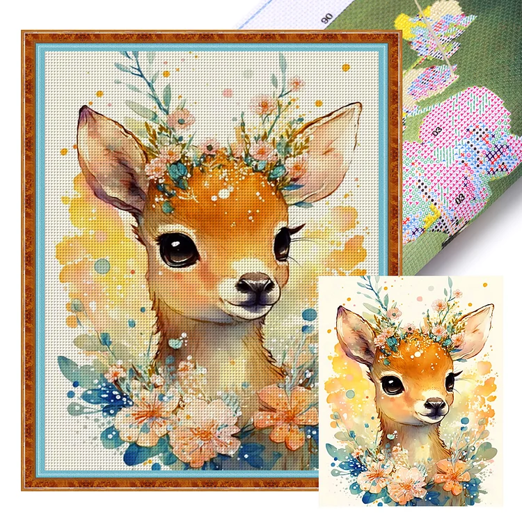 【Huacan Brand】Flowers And Deer 11CT Stamped Cross Stitch 40*50CM