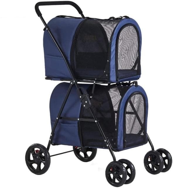 Double Pet Stroller for 2 Pets with Suspension System 360° Rotating Front Wheel
