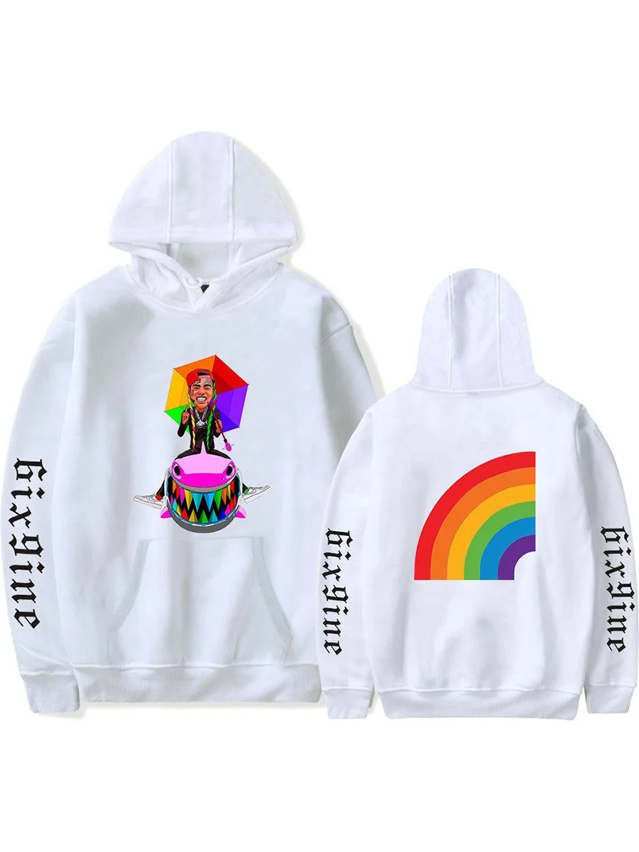 6ix9ine Hoodie Shark Rainbow Floral Streetwear Hooded Sweatshirt