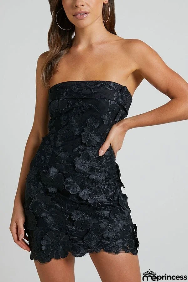 Days of Joy Embroidery Floral Applique Off Shoulder Mini Dress