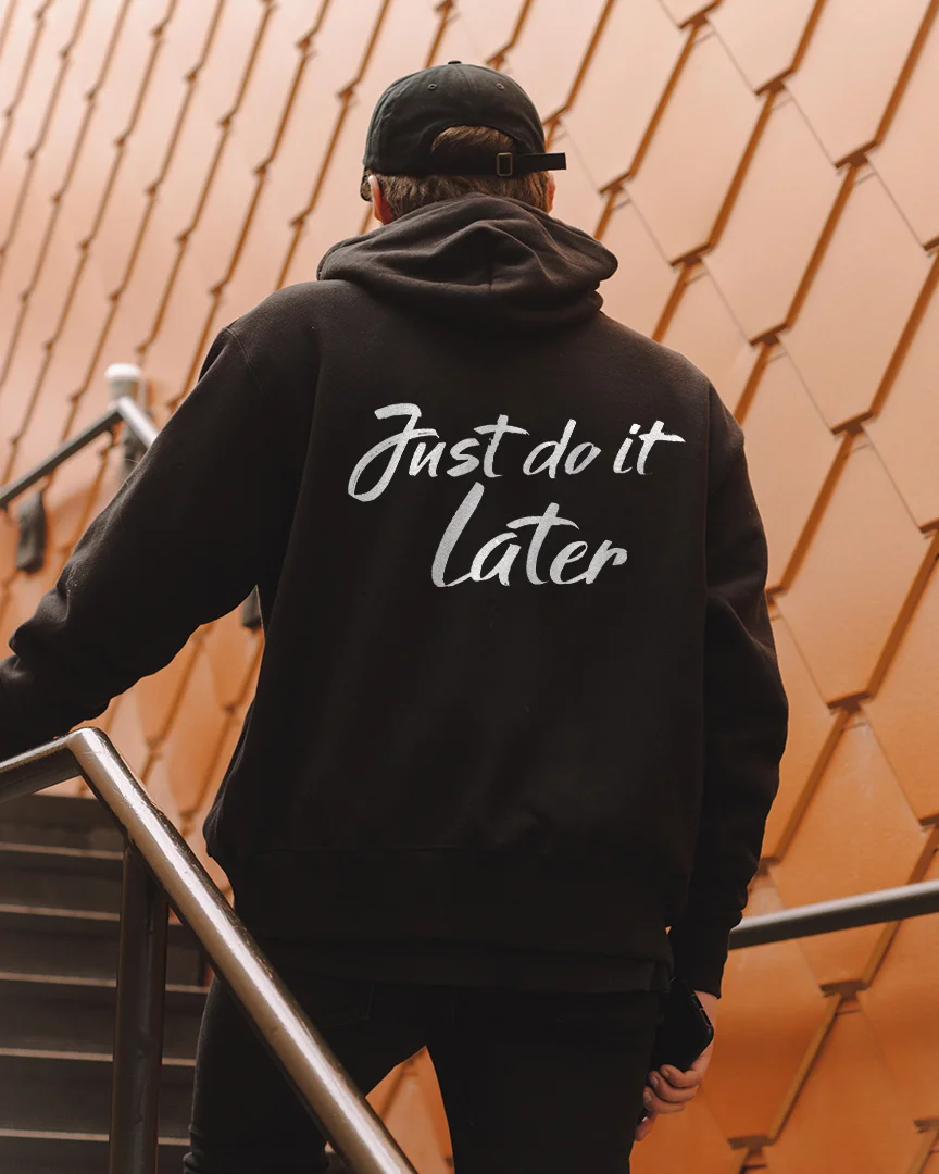 FUST DO IT LATE Print Casual Hoodie - Krazyskull