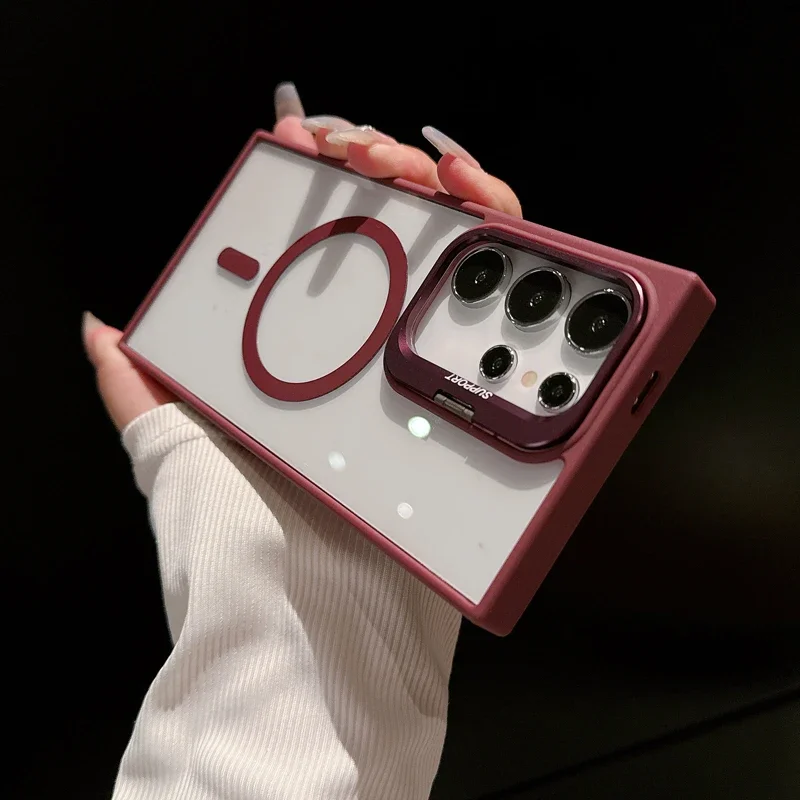 Compatible with Samsung S25 Ultra phone case, metal lens holder, magnetic transparent acrylic S24FE, drop-proof hard