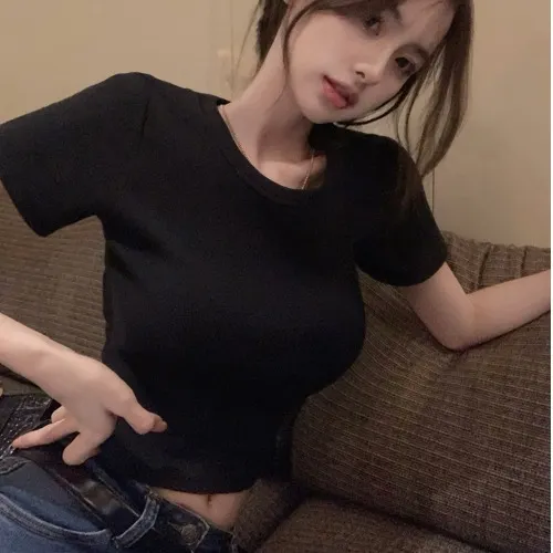 Brownm Brownm Fire Short Top Women 2024 Summer Sexy Hot Girl Wind Exposed Back Bottom Shirt Solid Color Versatile Short-Sleeved T-Shirt Women