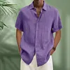 Gioiacombo&trade; Camicia da uomo manica corta in cotone e lino estate 2023