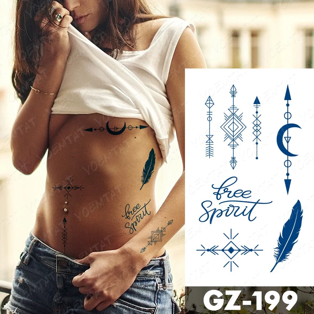 Juice Lasting Waterproof Temporary Tattoo Stickers Starry Sky Moon Flower Rose Flash Tattoos Woman Arm Ink Body Art Fake Tatto
