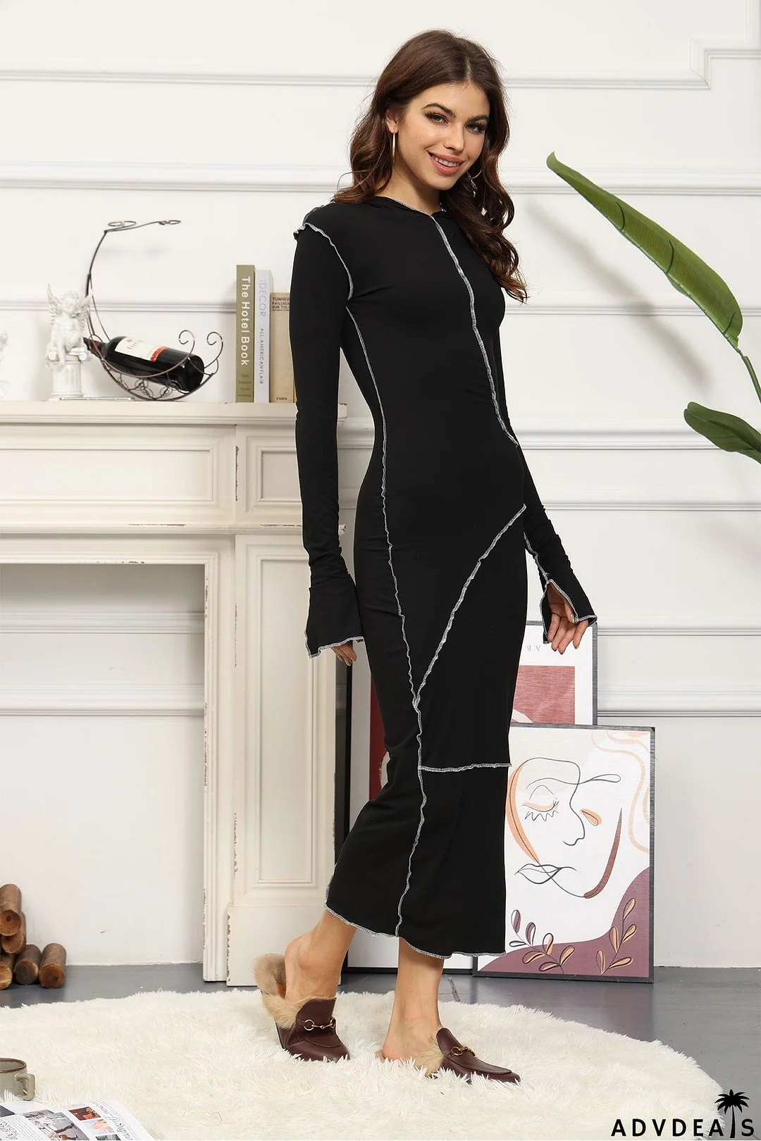 Rabbit Fur Lined Leather Loafer Mules