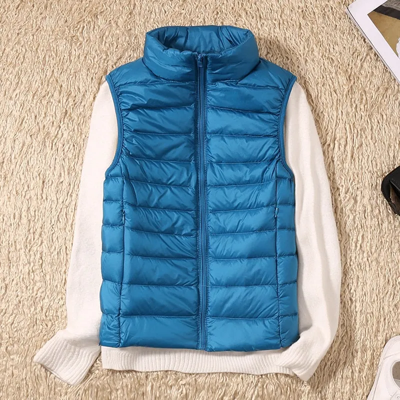 New Women Sleeveless Women's Ultra Light Down Vests Slim Jacket Girl Gilet Plus Lightweight Windproof Warm Waistcoat Portable