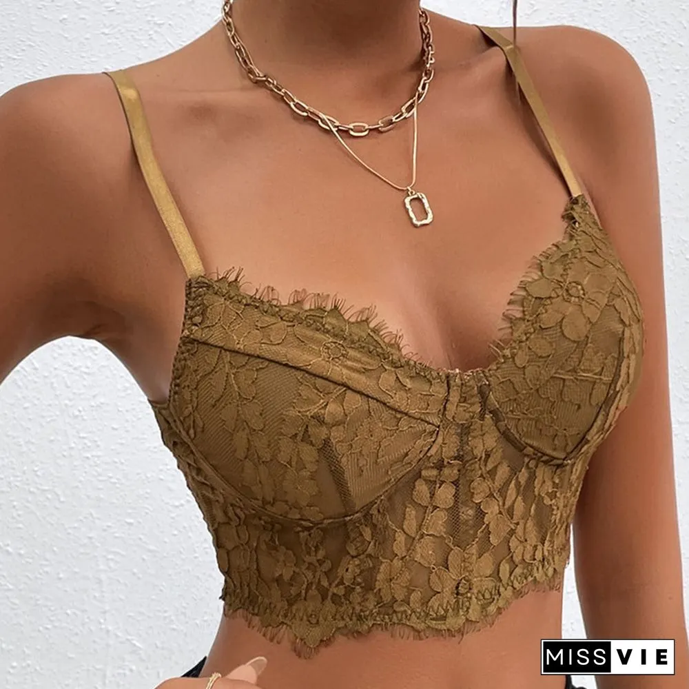 Lace Street Perspective Open Back Solid Color Sling Bra