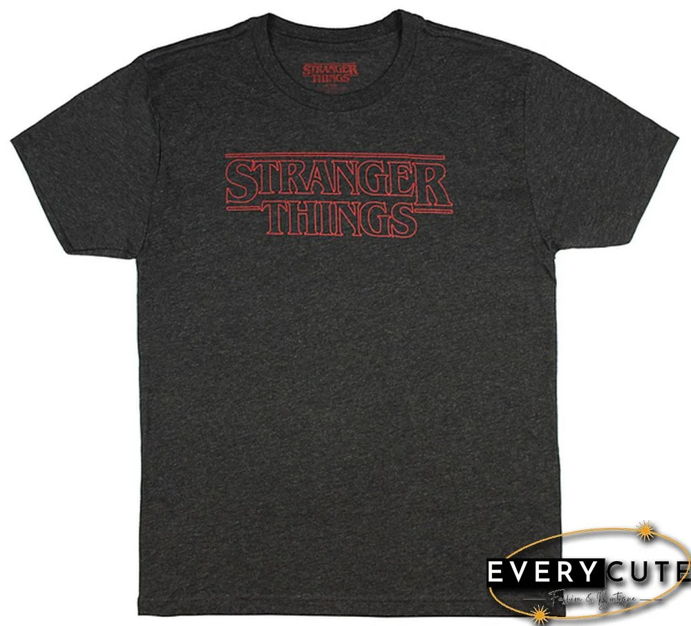 Stranger Things Men's Shirt - Officially Licensed Logo Heather T-Shirt Top