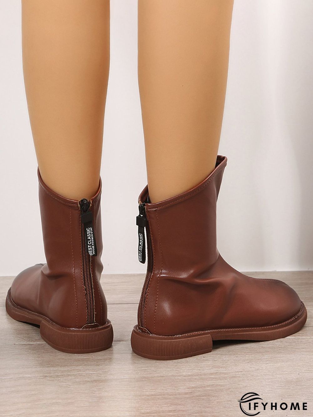 Antique Polished Short Back Zip Block Heel Boots | IFYHOME