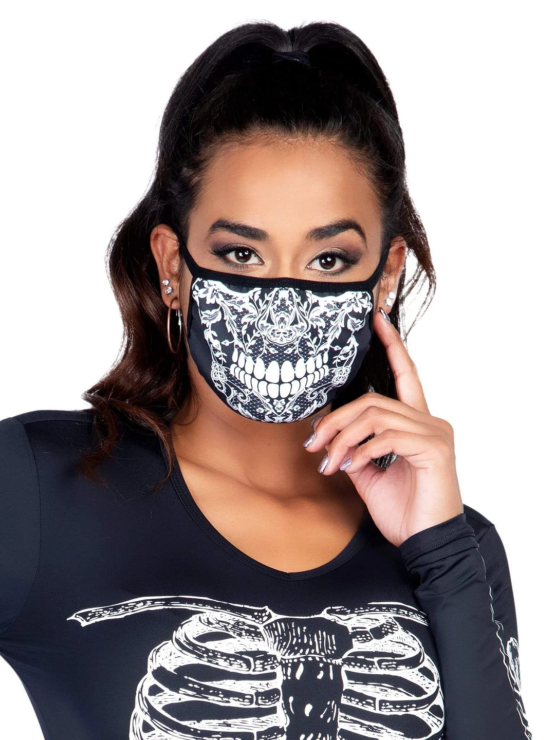 Lace Print Skull Face Mask