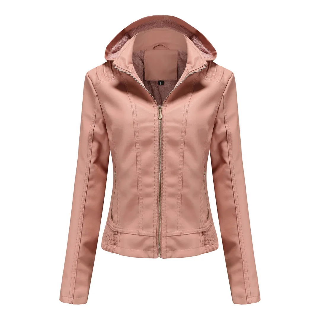 Leather Plush Winter Jacket For Women
