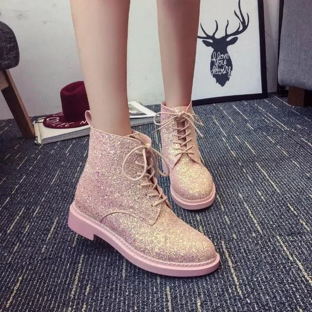 White/Black/Pink Pastel Punk Glitter Martin Boots SP179077