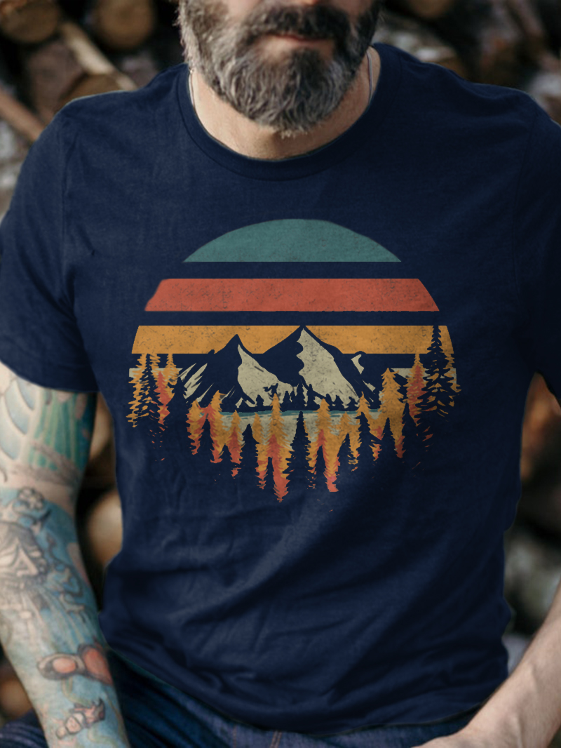 Men's Mountain Forest Deeply Wild Printed Crewneck Short-sleeve T-shirt