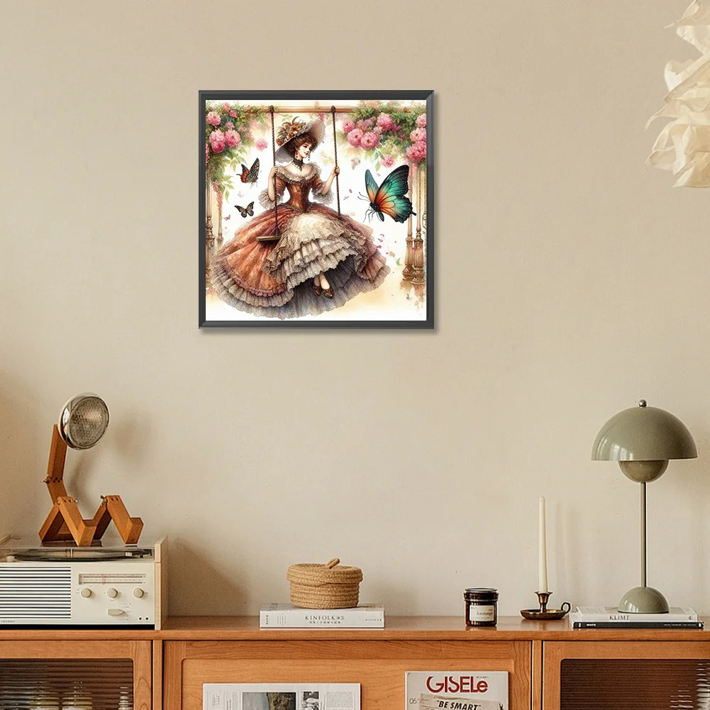 Full Round Diamond Painting 30*30cm - Lady On The Swing