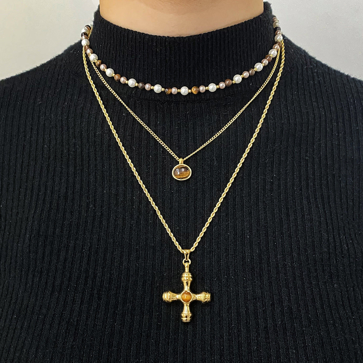 Cross Geometric Stainless Steel Electroplating Necklaces