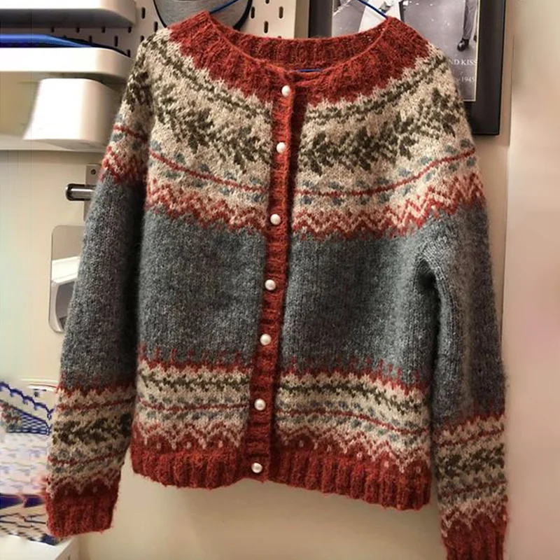 Vintage Fel Island Jacquard Button Comfy Sweater