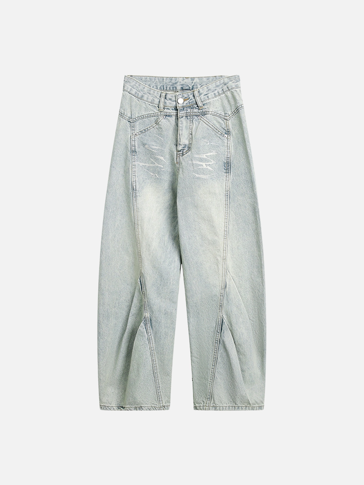 Light Blue Washed Graphic Wrinkle Loose Fit Jeans Front